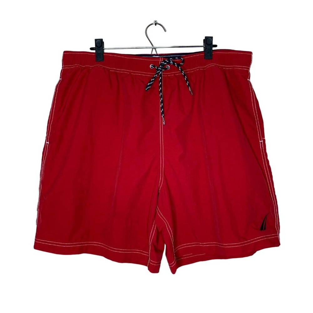 Nautica Swim Trunks Shorts Mesh Lined Elastic Tie Waistband Pockets Red Blue XL